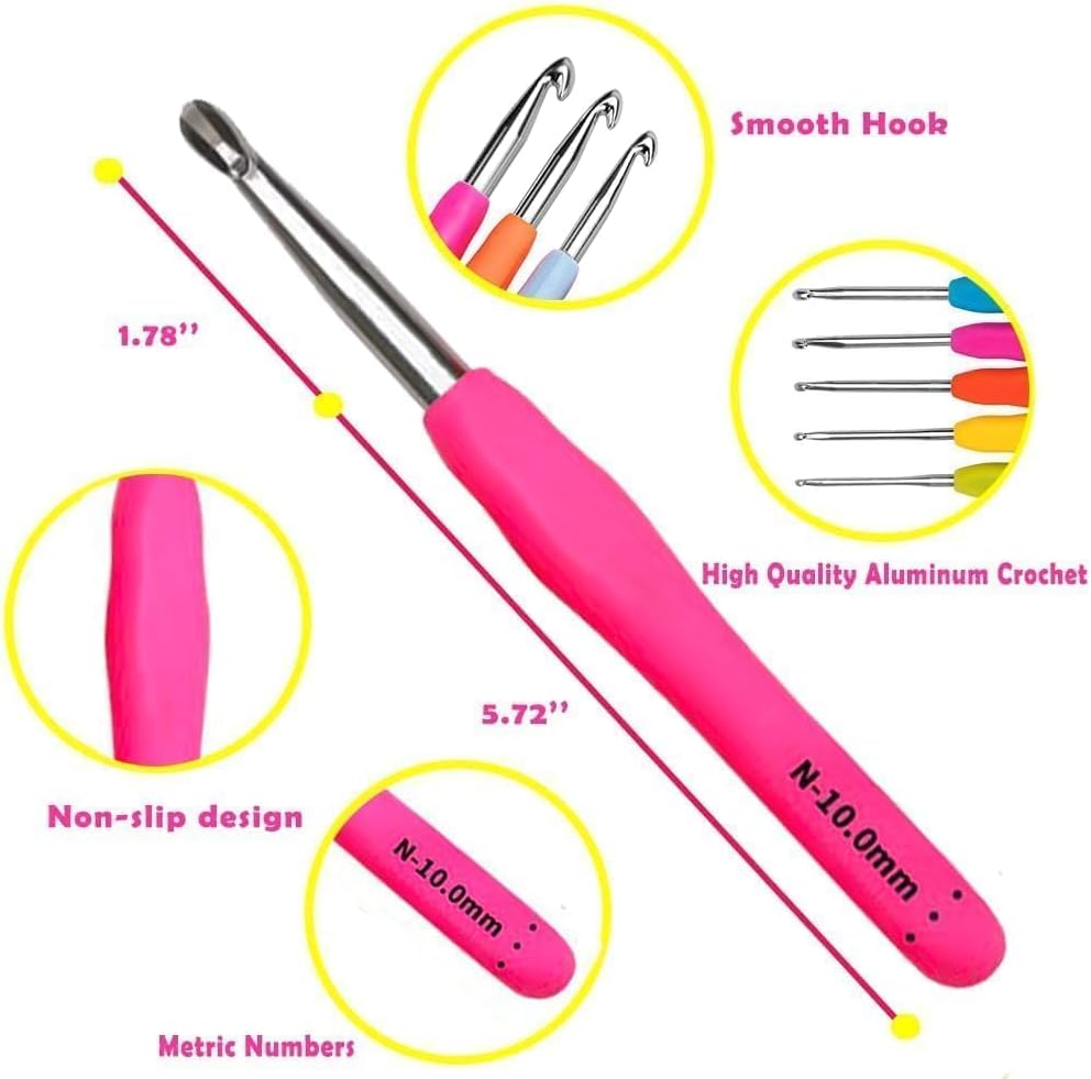 Crochet Hooks,14 Size Ergonomic Crochet Hooks Set 2mm(B)-10mm(N)