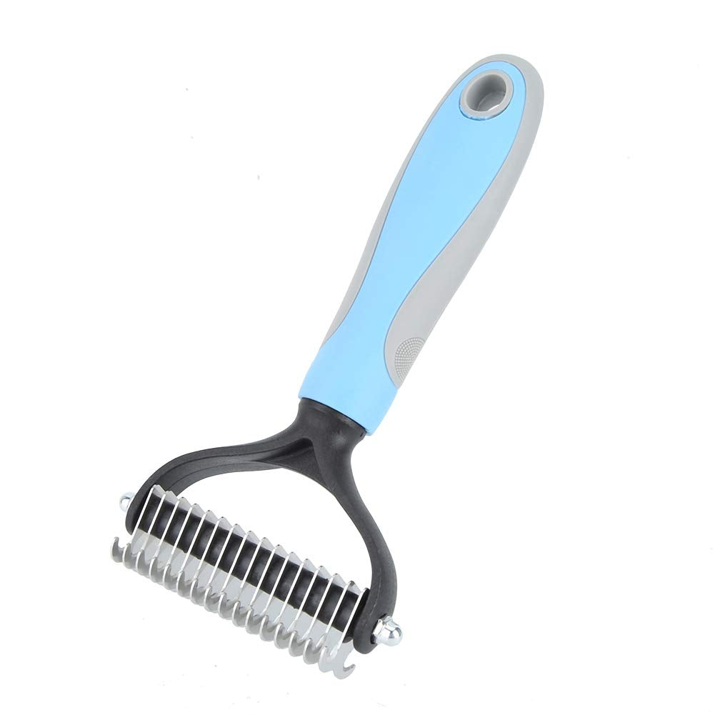 Pet Hair Knot Comb Dog Cat Fur Removal Brush Stainless Steel Grooming Tool for Long Short Hair Pets Blue Pink S L