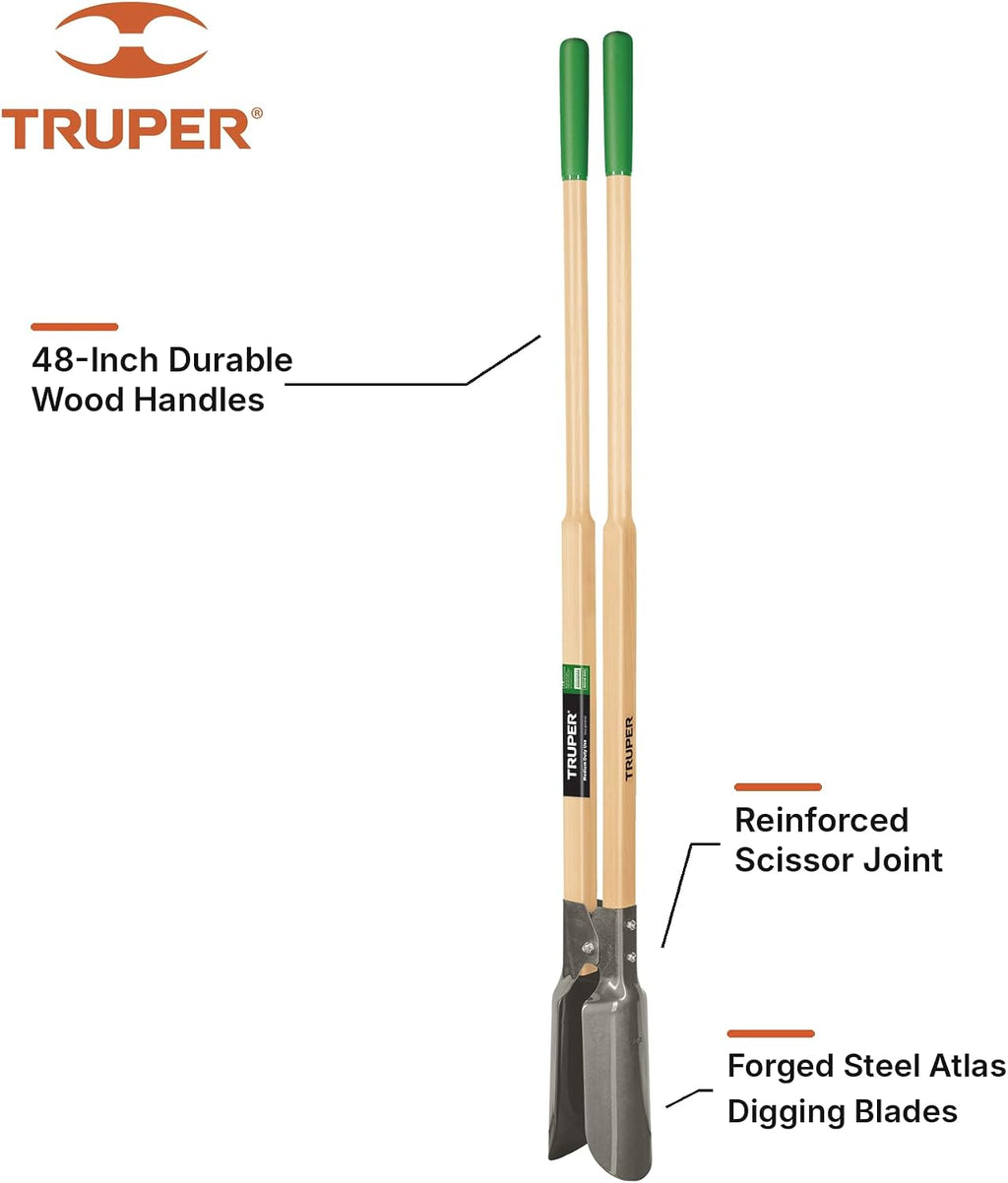 TruTough Atlas Post Hole Digger (Model 30373 / CA-36E) | 48-Inch Wood Handle, Heavy-Duty Forged Steel Blades for