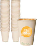 100% Compostable Disposable Coffee Cups [12oz 80 Pack] Paper Cups Made from Bamboo, Eco-Friendly, Biodegradable