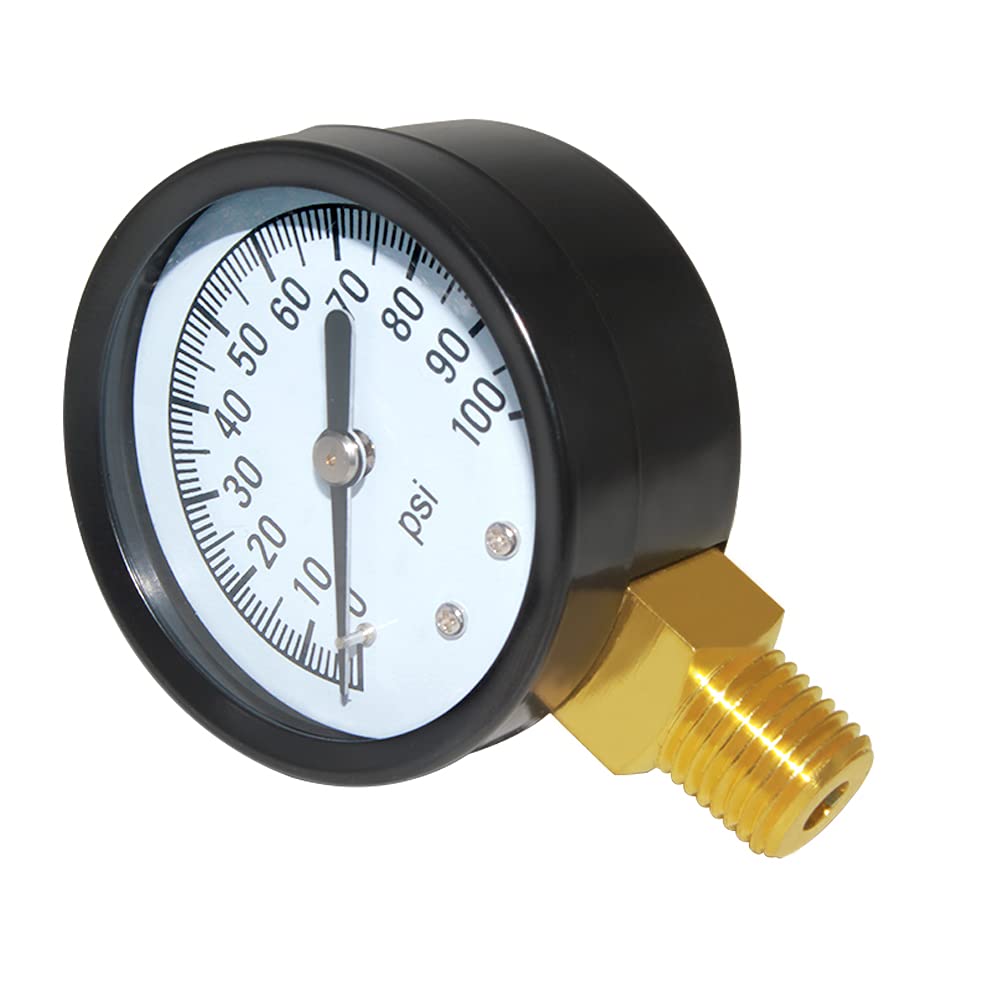 Pressure Gauge 0 to 100 PSI Brass 1/4" Male NPT Thread Lower Mount, Multiple Function