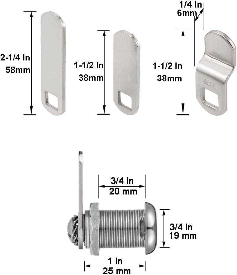 Cabinet Cam Locks Keyed Alike, 1” Cylinder Cam Locks for Tool Box RV Compartment Mailbox Vending Machine Drawer File