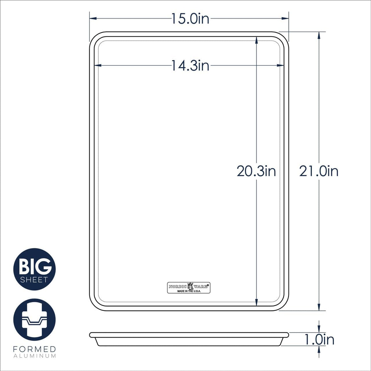 Extra Large Baking Sheet, 21 x 15 inches, XL Big sheet pan Natural Uncoated Aluminum, Reinforced Steel Rim Prevents