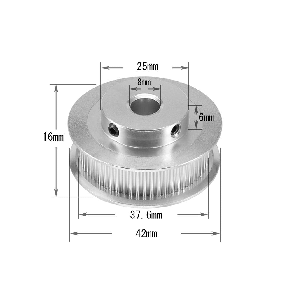 2PCS GT2 Timing Pulley Aluminum Alloy Timing Belt Pulley Synchronous Wheel 3D Printer Accessories for 6mm Width Timing Belt (60 Teeth Bore 8mm)