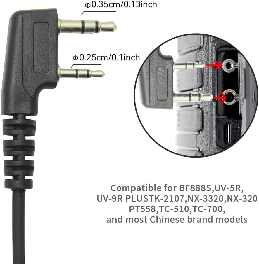 K-2 PIN Throat Mic Compatible with BaoFeng/Retevis/Pxton/Kenwood, Airsoft Tactical Single-Ear Air Tube Headset with