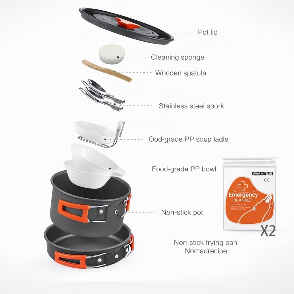 12-Piece Lightweight Camping Cookware Set – Nonstick Pot, Pan & Utensils for Backpacking & Hiking – Portable Mess Kit