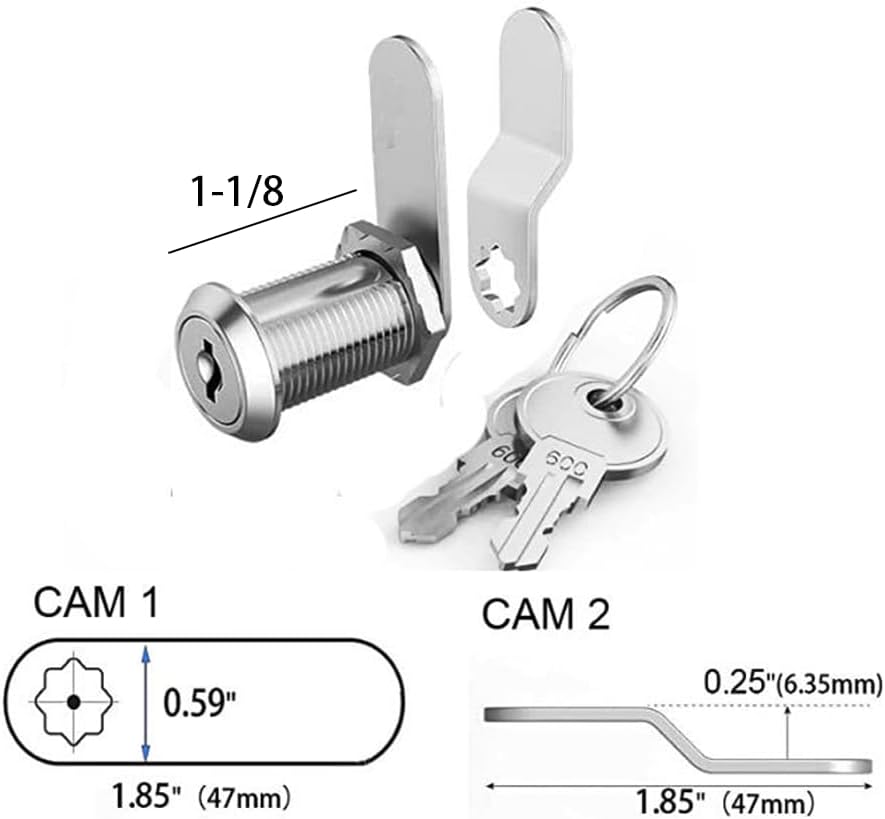 Cam Lock with Keys, 1 Pcs 1-1/8 inch Toolbox Lock, Cabinet, Desk Drawers Cam Lock Replacement for Trailer, RV Storage