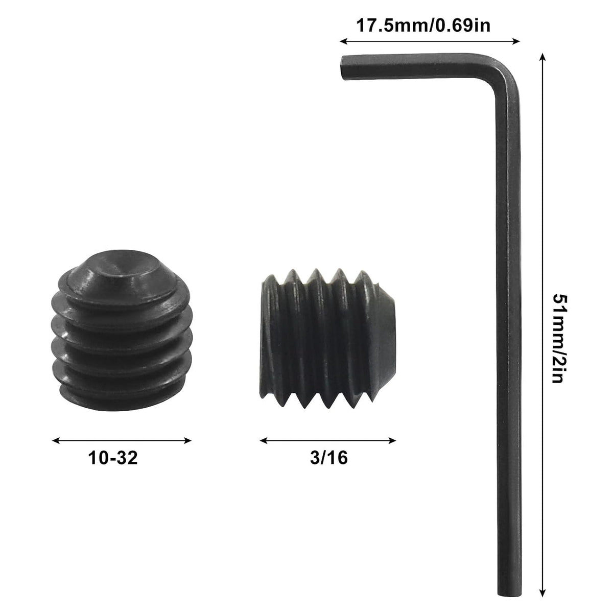 Steel Allen Head Hexagon Socket Set Screws, 10-32 x 3/16", 25 PCS