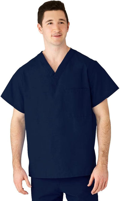 AngelStat Unisex 1-Pocket V-Neck Scrub Top, Navy, X-Large
