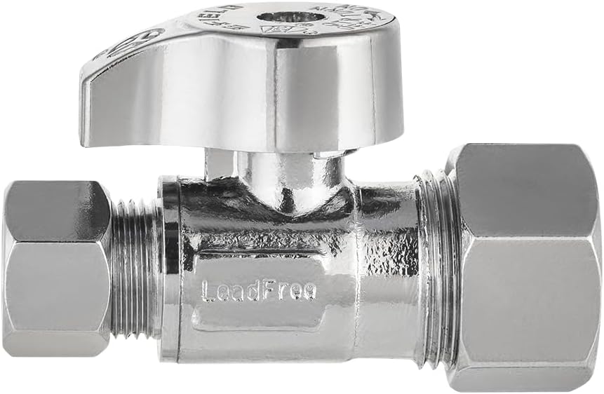 Pro 4PCS EFIELD 1/4 Turn Compression Straight Stop Valve | 1/2" Nominal (5/8" OD) Compression x 3/8" OD Water Shut