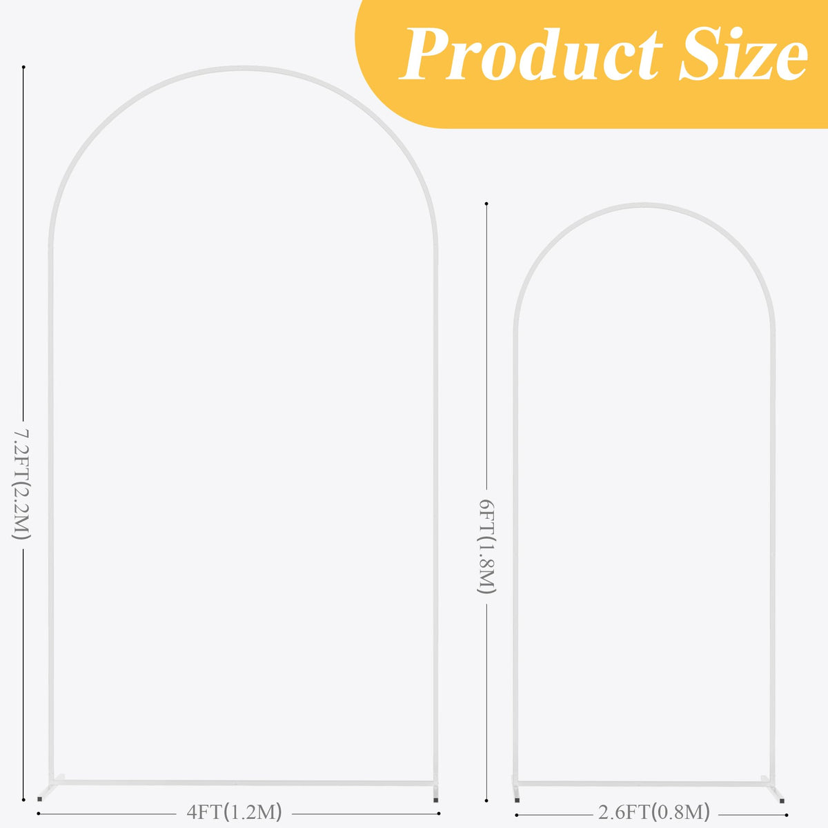 Arch Backdrop Stand, 7.2ft & 6ft, Metal Wedding Arch Stand, White