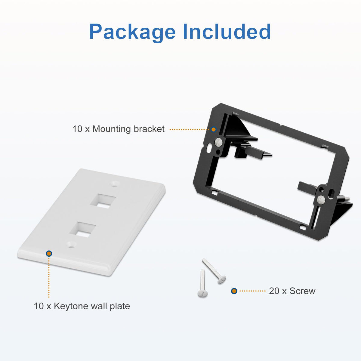 FGB 2-Port Keystone Wall Plate, with Low Voltage Mounting Bracket, 10Pack