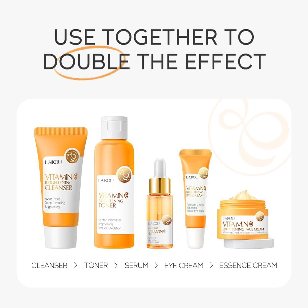 Vitamin C Skincare Set, Moisturizing Face Skin Care Kit with Facial Cleanser, Face Serum, Face Cream, Eye Cream