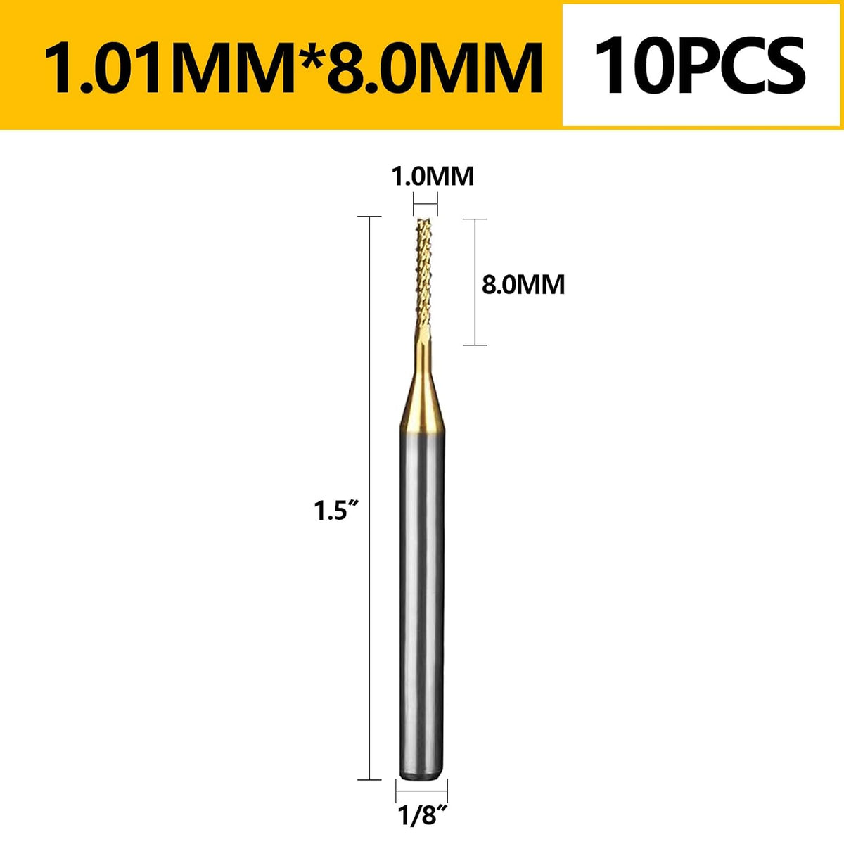 Tools 10Pcs 1.0mm TiN Coating Solid Carbide End Mill Engraving Milling Cutter CNC Router Bits for PCB Machine, 1/8" Shank 1BOX