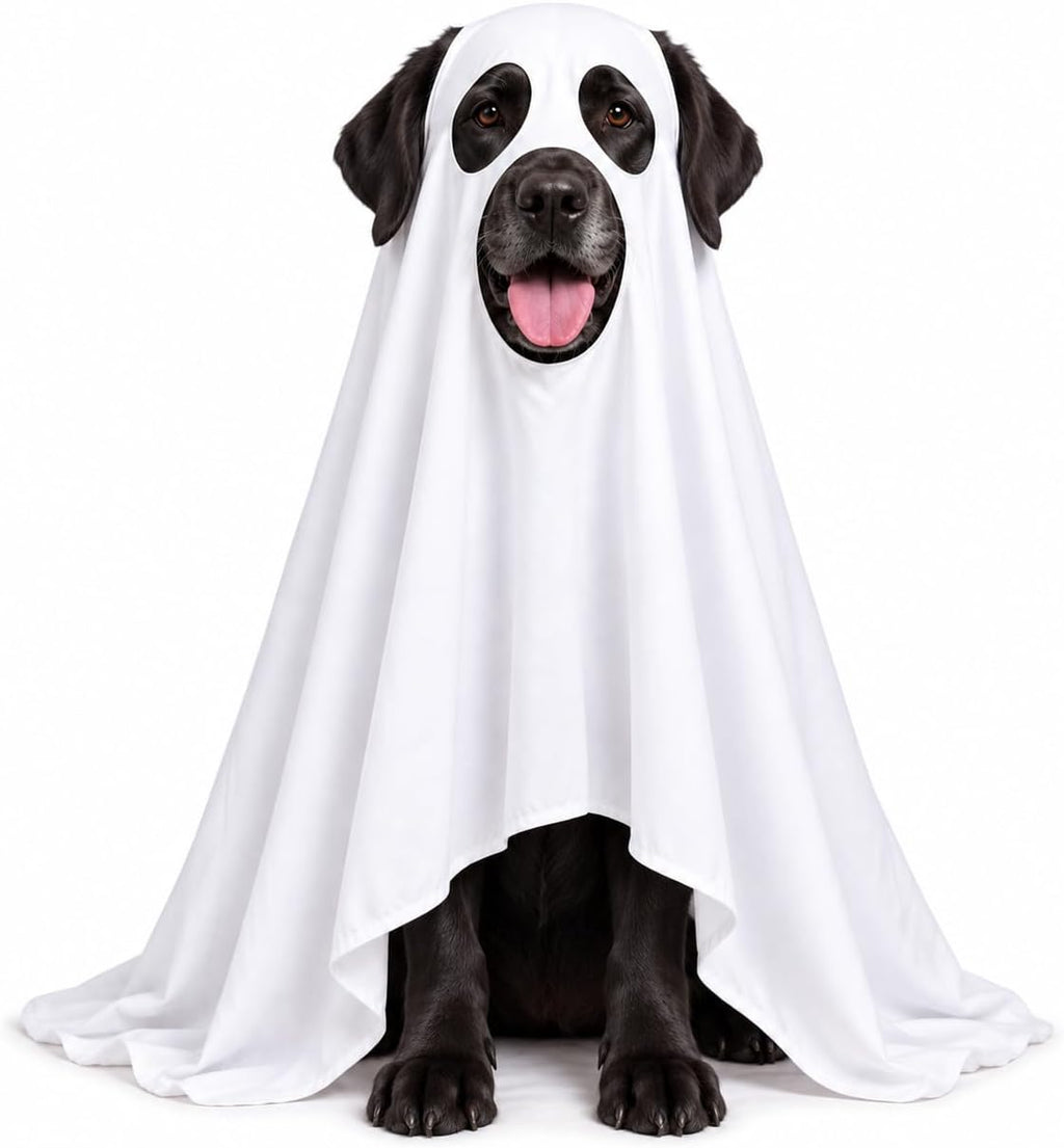Halloween Ghost Dog Costume Glow Eyes Breathable Outfit for Large Dogs