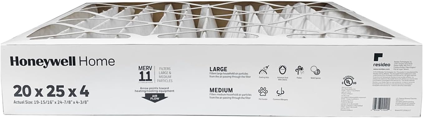 Honeywell FC100A1037-20" x 25" x 4" Pleated Air Filter, MERV 11 Bundle with Same Day Supply Filter Change Reminder