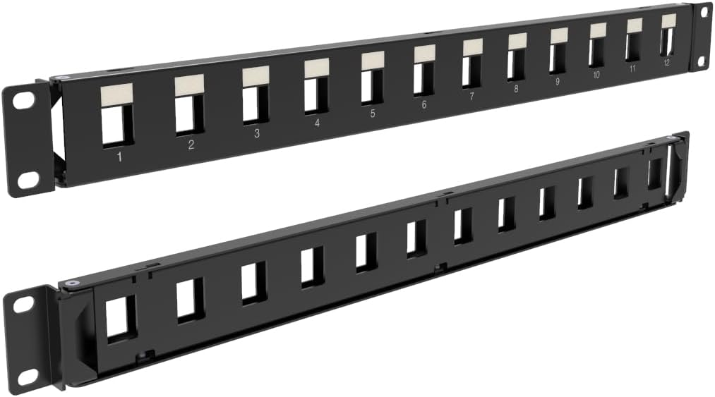1U Hinged 12-Port Blank Keystone Patch Panel, 19" Metal