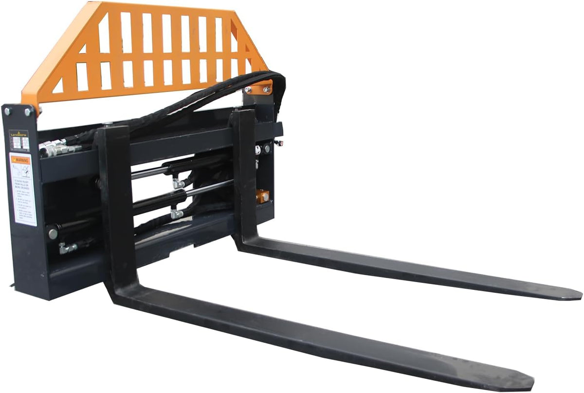 Hydraulic Pallet Forks – 48" Adjustable Tines, 4000 lbs Capacity | Universal Skid Steer Attachment with 2 Hydraulic