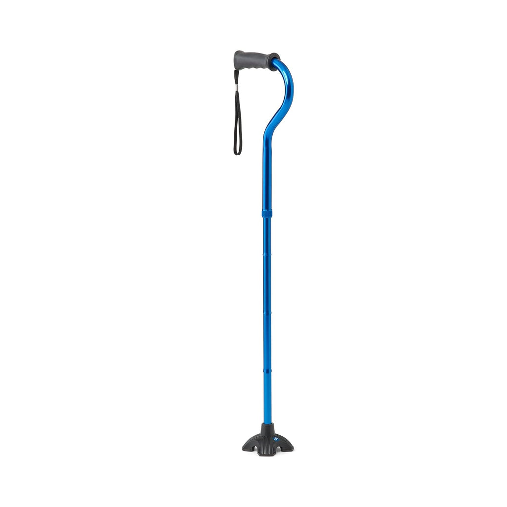 Offset Folding Cane, 4-Point Base With Cushioned Gel Handle, Supports Up To 350 lbs, Blue
