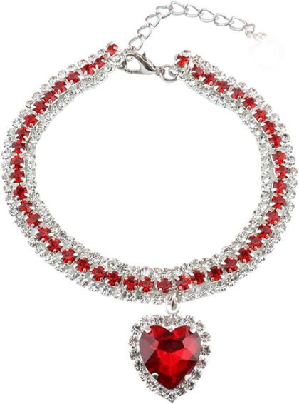 Pet Collar Accessories Cat and Dog Collar Love Pendant Three Row Diamond Necklace Adjustable Collar (7.8-9.8IN)
