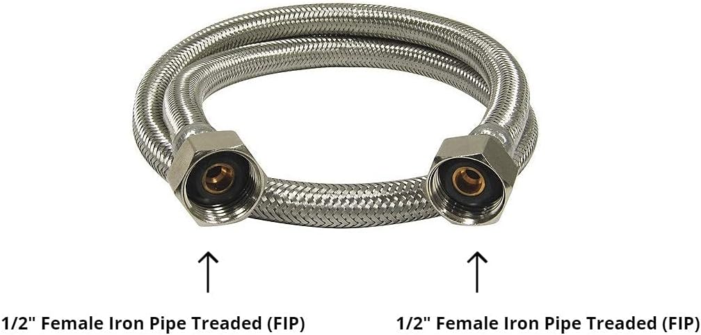 (1) 20" Water Supply Line,1/2" Fip x 1/2" Fip LF,Brass Nuts,Universal Stainless Steel Braided Faucet Water Supply