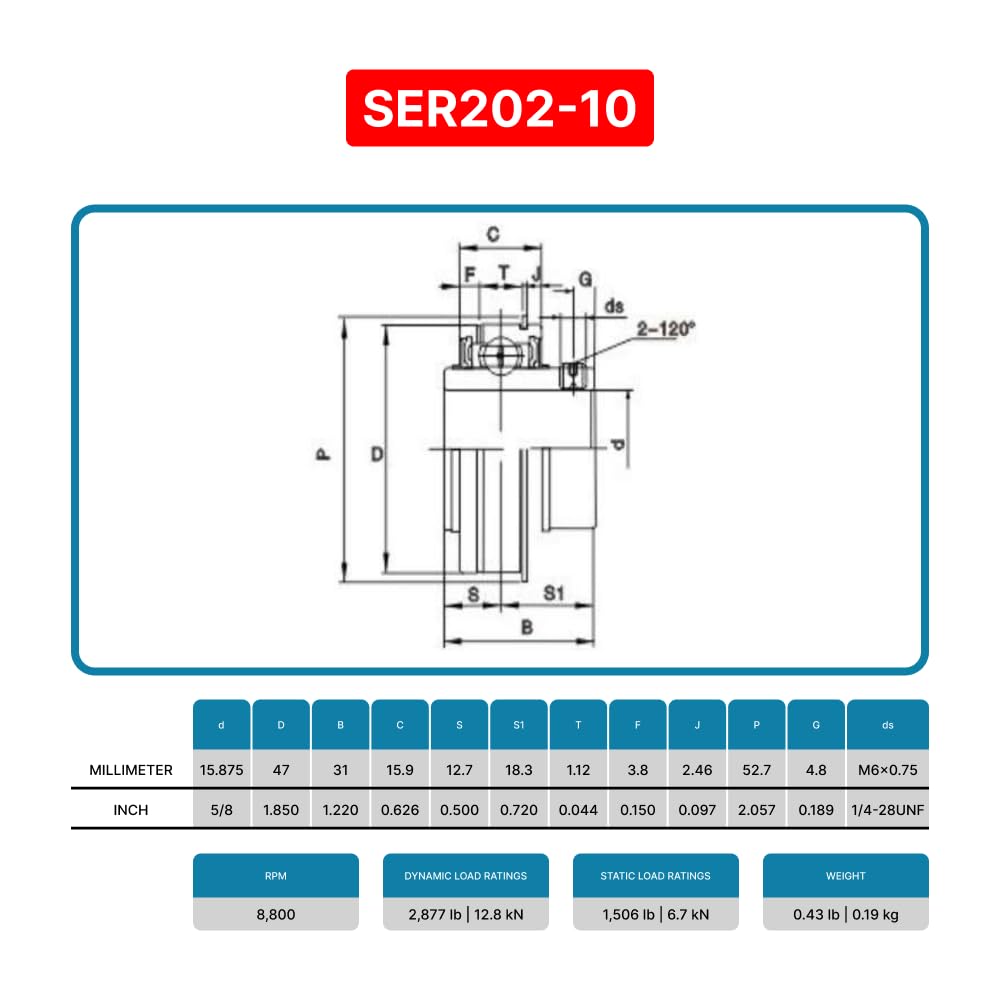 PGN SER202-10 (1 Pack) Insert Ball Bearing - 5/8" Bore, Snap Ring
