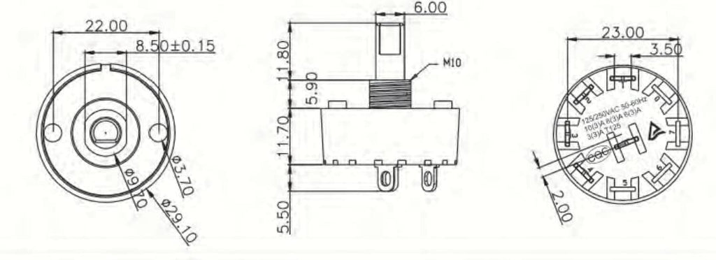HQRP Rotary Switch with Knob 120V 8A 1-Pole 3-Way SP3T