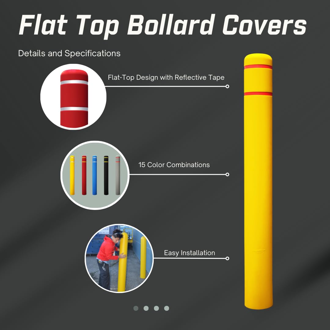 1/8" Blue Safety Bollard Cover 4" with Silver Stripes, 60" H. Installation Tape Included with Flat Top Bollard Post
