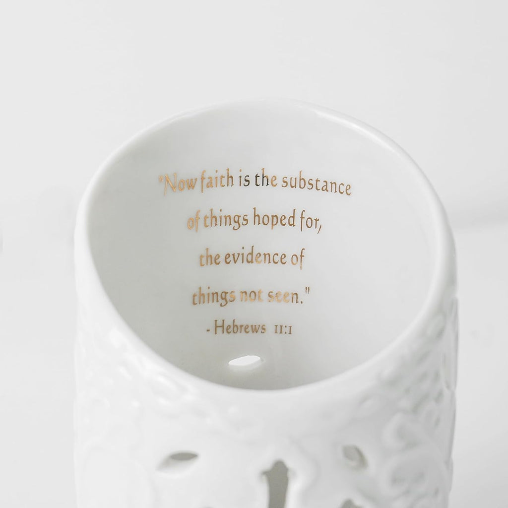 Candle Holder Ceramic Christian Cross Tea Light Holder with Bible Verse Tealight Cup Votive Candle Holder for Wedding