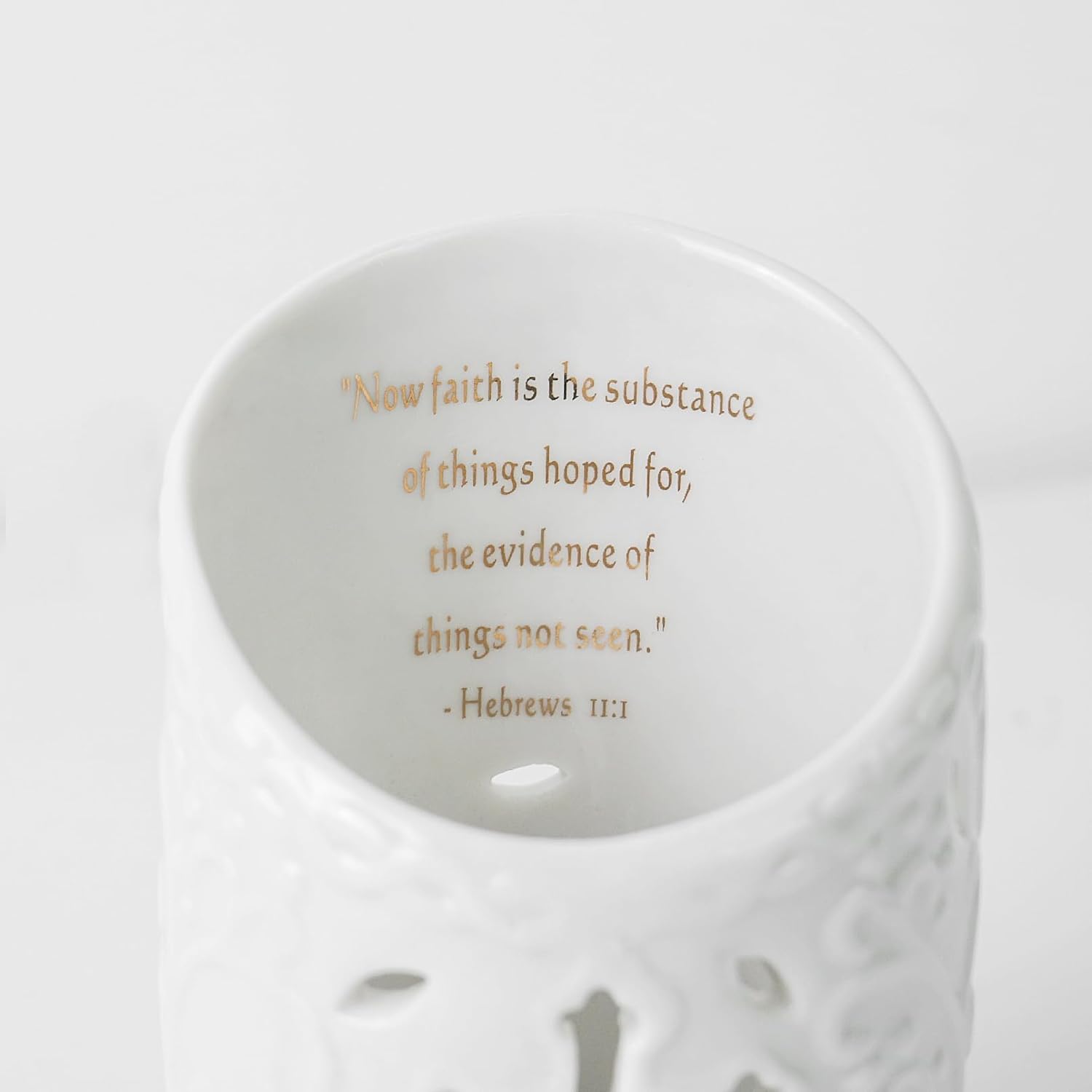 Candle Holder Ceramic Christian Cross Tea Light Holder with Bible Verse Tealight Cup Votive Candle Holder for Wedding