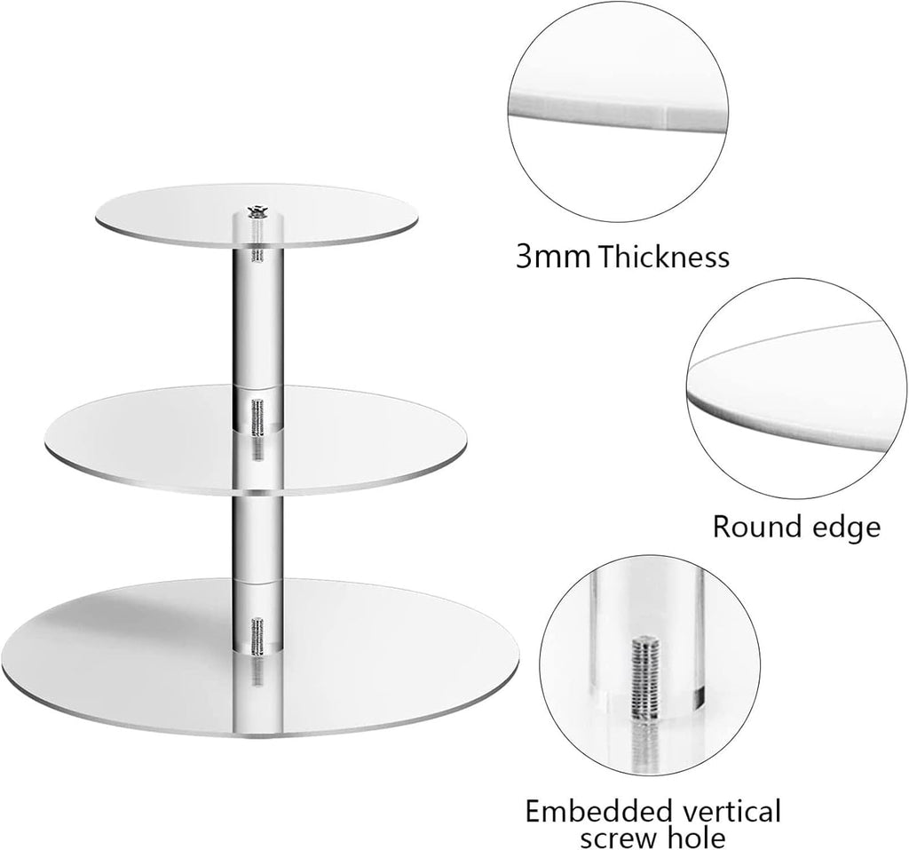 Acrylic Cupcake Stand, 3 Tier Round Clear Cake Stand Cupcake Display Stand Holder Dessert Pastry Tower Tea Party