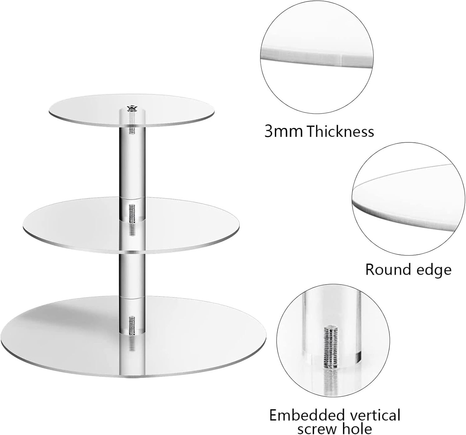 Acrylic Cupcake Stand, 3 Tier Round Clear Cake Stand Cupcake Display Stand Holder Dessert Pastry Tower Tea Party