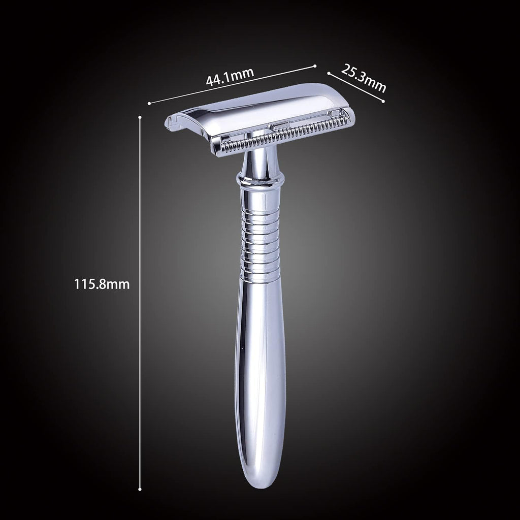 Classic 3-Piece Metal Double Edge Eco Safety Razor Long Handle Wet Shaving Kit for Men Women with 5 Platinum Blades