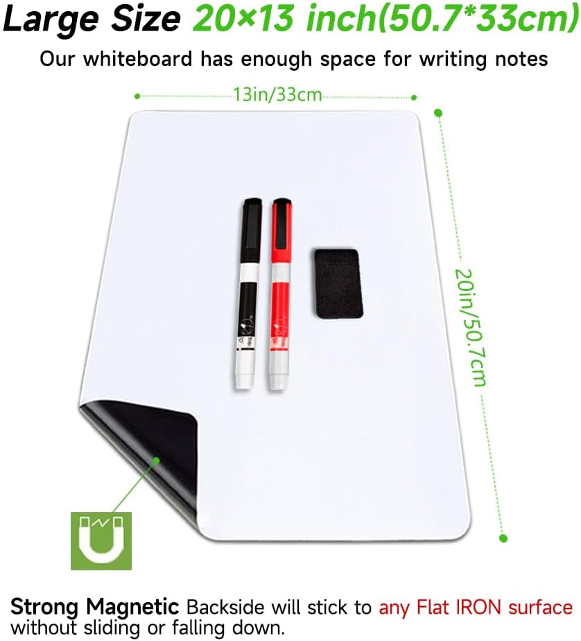 Magnetic Dry Erase Board Fridge White Board Sheet 20x13 inch, Flexible Large Refrigerator Magnets Whiteboard Planner