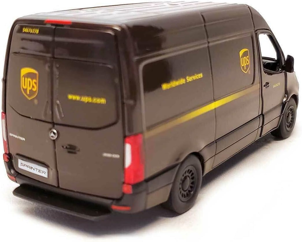 Mercedes-Benz Sprinter UPS Edition Cargo Van, 1:48 O Scale Die Cast Metal Model Toy Van, Pull-Back Action