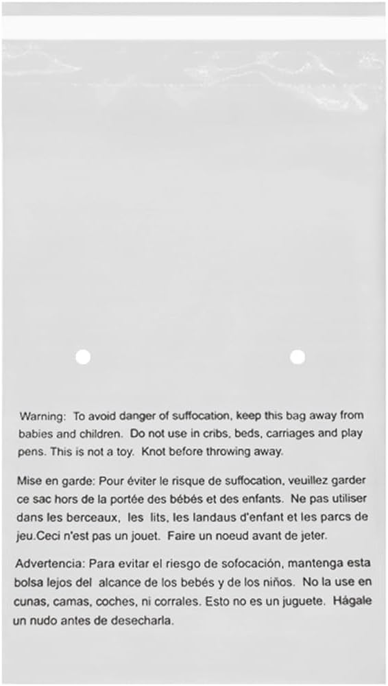 24" X 36" (10 Count) Self Seal Clear Poly Bags with Suffocation Warning for Packaging, Shipping - Permanent Adhesive