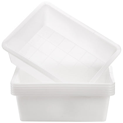 6 Pack Commercial Bus Tubs, 9L Plastic Dish Pan Basin, White Rectangle Wash Basins Bus Box, Meat Processing Tubs Tote
