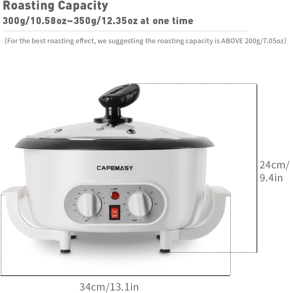 Home Coffee Bean Roaster Machine - CAFEMASY Coffee Bean Handle Design Electric Automatic Coffee Roaster with Timer