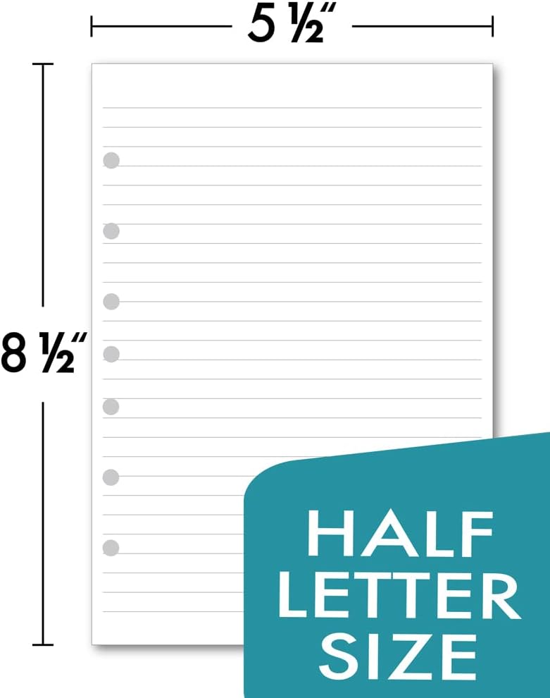 7-Hole Lined Filler Paper Pack of 100 Sheets for Mini Binders, College Ruled, 5-1/2" x 8-1/2", White