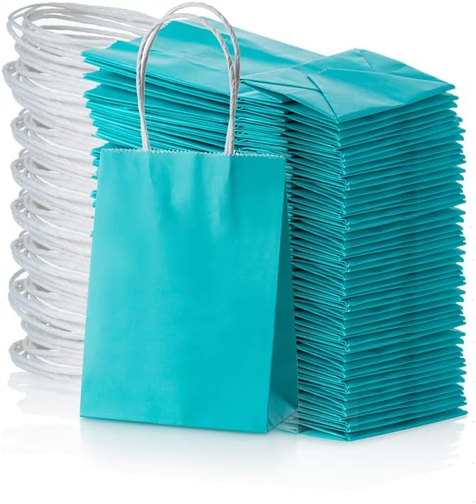 Mini Turquoise Blue Paper Bag with Handle 6x4.5x2.5 inch 50 Counts
