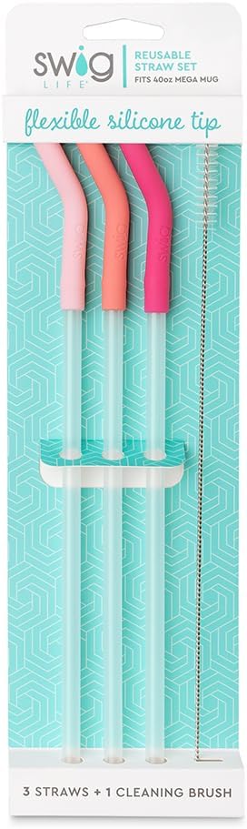 Reusable Straw Set with Cleaning Brush, Pinks | Reusable Straw Set - Cleaning Brush Included - 14 Inch Long