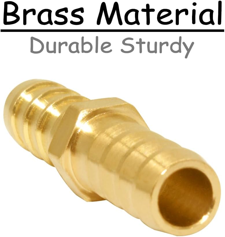 Uenede Brass 1/4" Barb Straight Splicer Mender Hose Barbed Fittings, 8PCS
