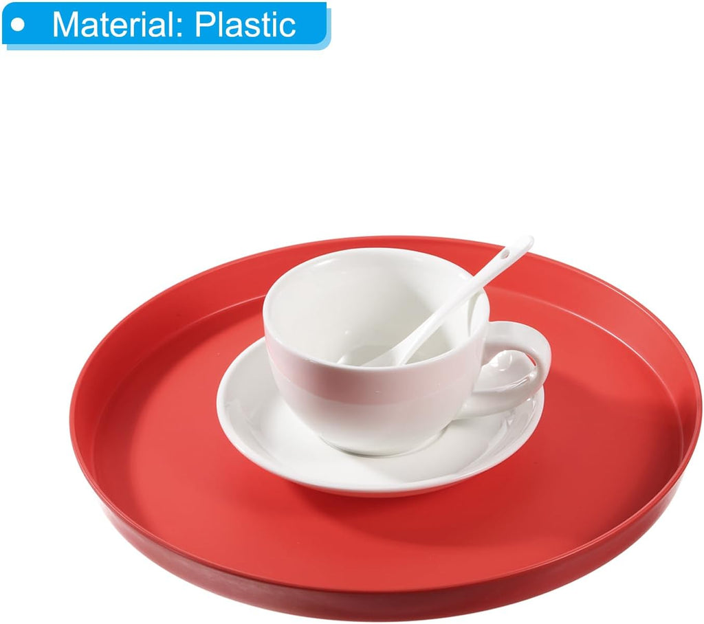 11" Restaurant Serving Trays, 2 Pcs Round Non-Slip Food Service Tray Platter Reusable Plastic Fast Food Serving Tray