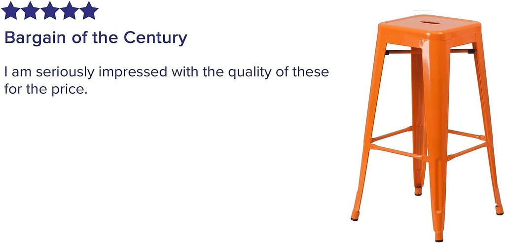 30 in Metal Indoor/Outdoor Barstool, Orange, 4-Pack