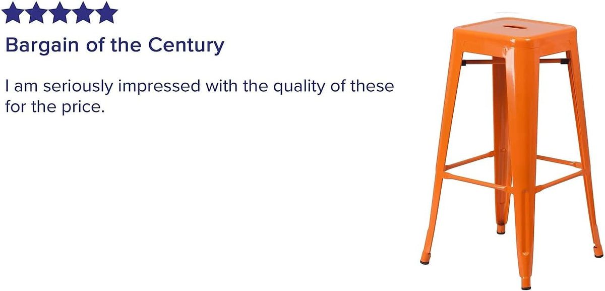 30 in Metal Indoor/Outdoor Barstool, Orange, 4-Pack