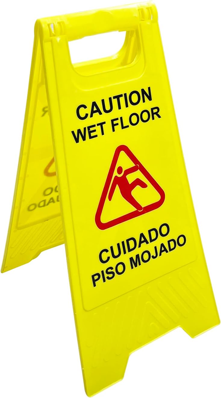 Caution Wet Floor Sign, Foldable Sturdy Bilingual Double-Sided Safety Warning Signs (Pack of 2)
