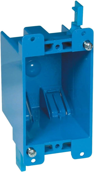 Single Gang Outlet Box 14 Cu In, Blue | PVC Material, UL E11461, L 4-1/8 X W 2-1/4 X D 2-3/4 Inches, Old Work