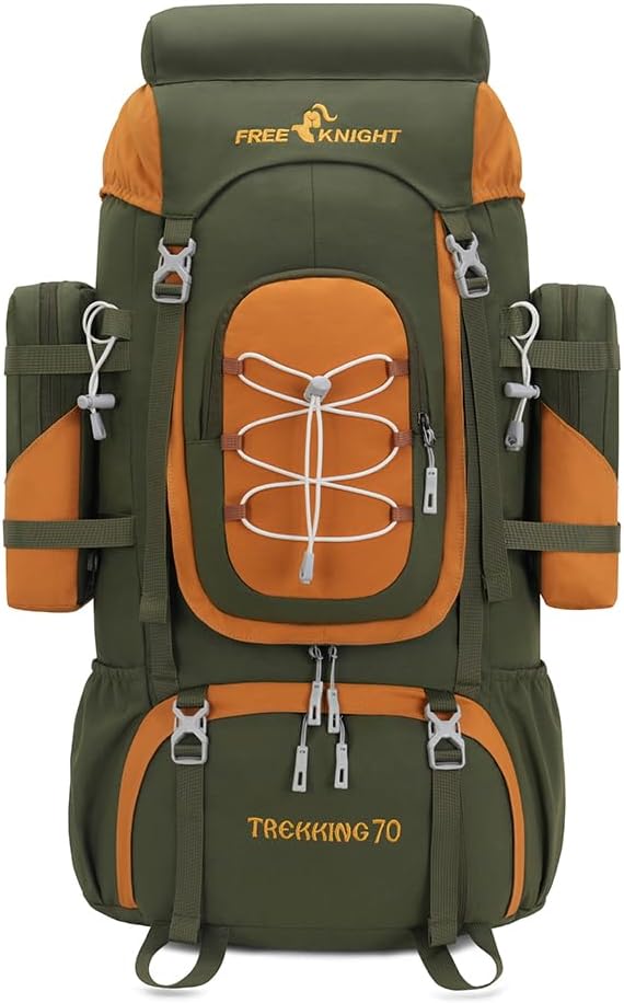 70L (65+5) Waterproof Hiking Camping Backpack with Rain Cover, Outdoor Sport Travel Daypack for Climbing Touring