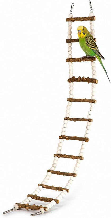 Chew-Resistant Bird Ladder, Prickly Ash Wood Cage Toy, 30 Inches (76cm) | 12 Step Natural Parrot Climbing Bridge for