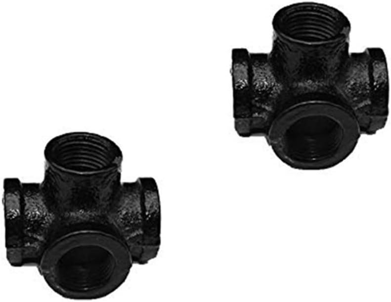 GeilSpace 2 Pack 4-Way, Malleable Iron Pipe Fittings (1/2", Black)